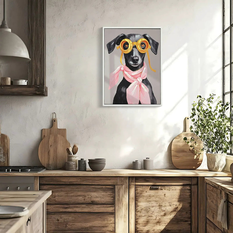 Vacation Day Puppy Wall Decor, Graphic Art Print On Wrapped Canvas - Pink / Black by Unique Piece Furniture