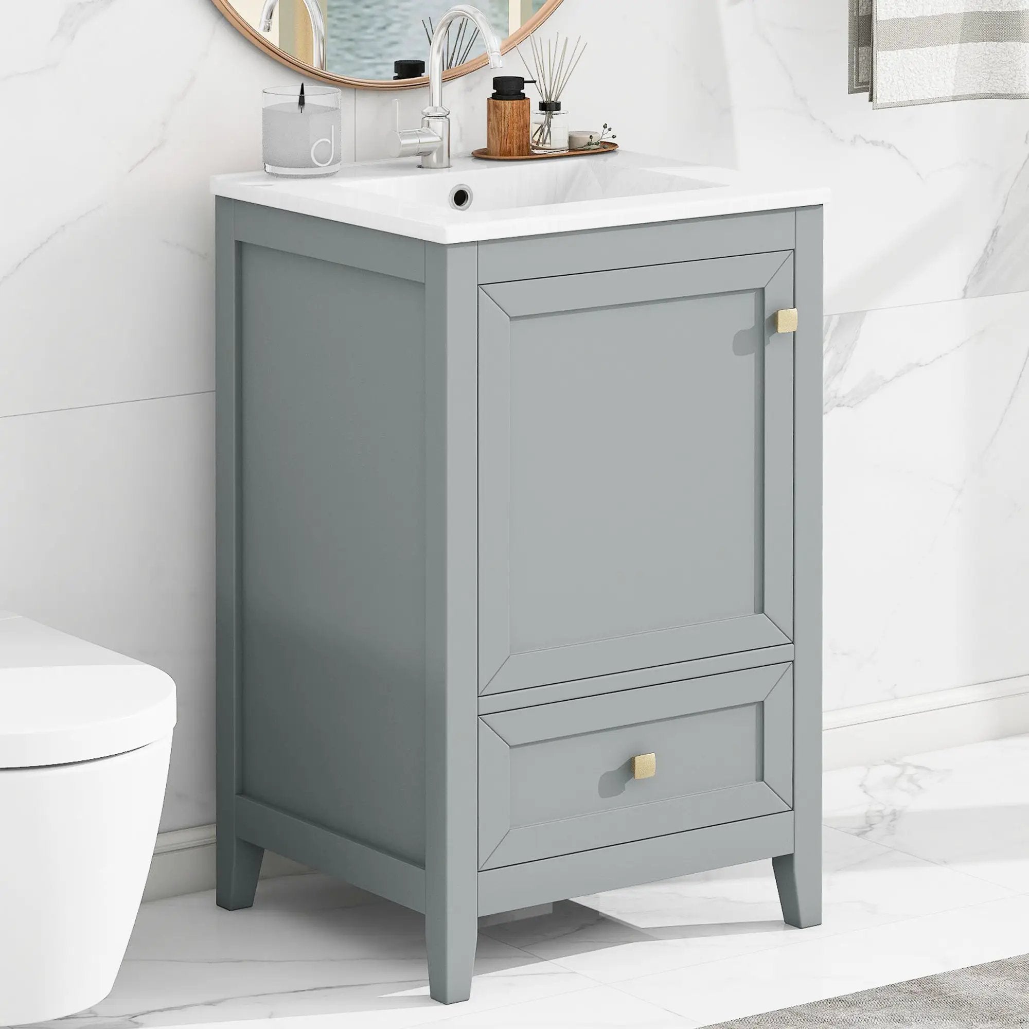 20" Bathroom Vanity with Sink, Storage Rack, and Soft Closing Door - Grey by HouseOfZazla