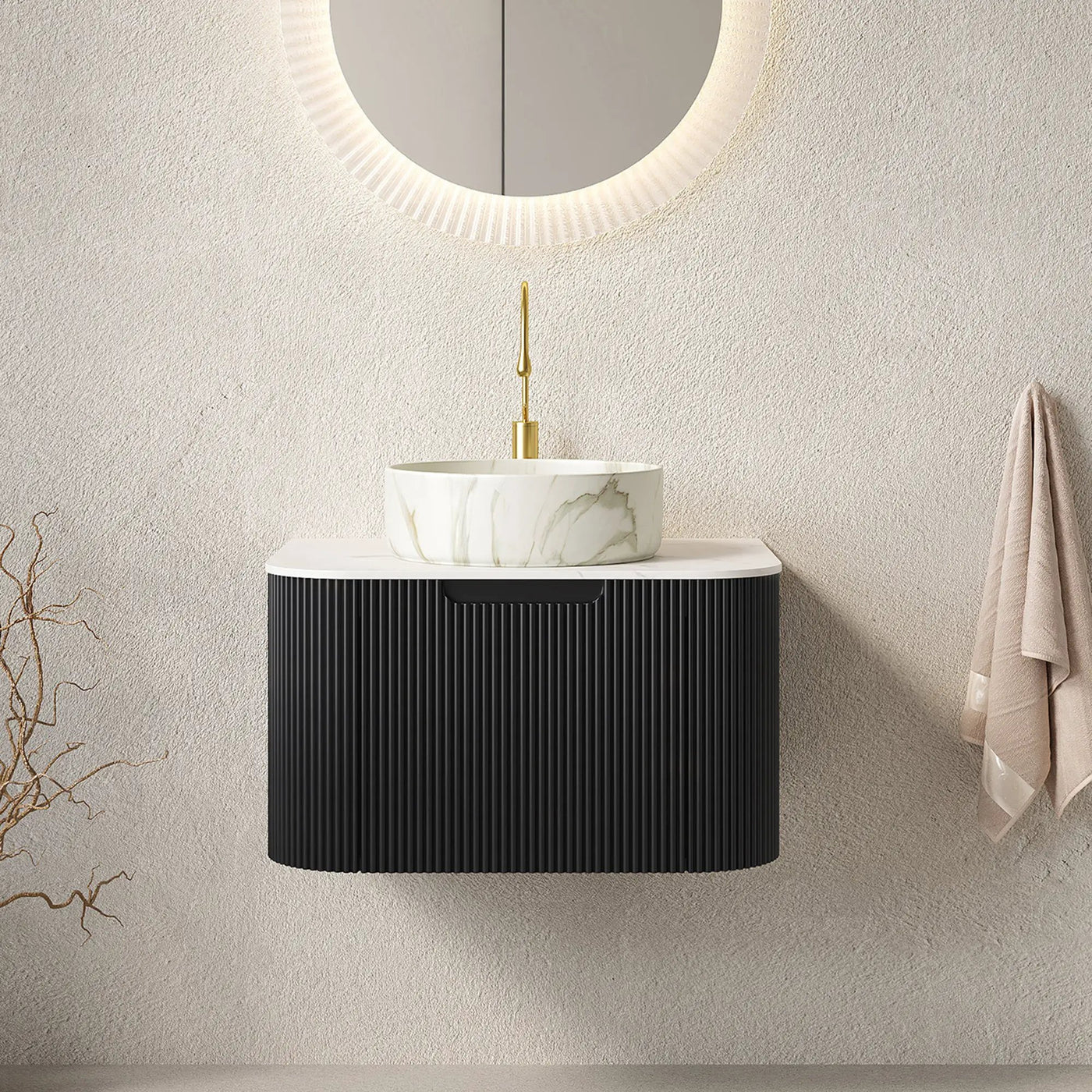 DINA 24" Bathroom Vanity & Sink with Floating Curved Edges by HouseOfZazla