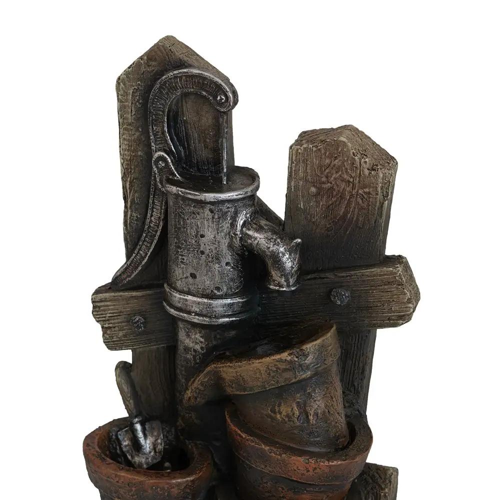 Water Fountain With Antique Water Pump Design And LED Light - Brown / Gray by HouseOfZazla