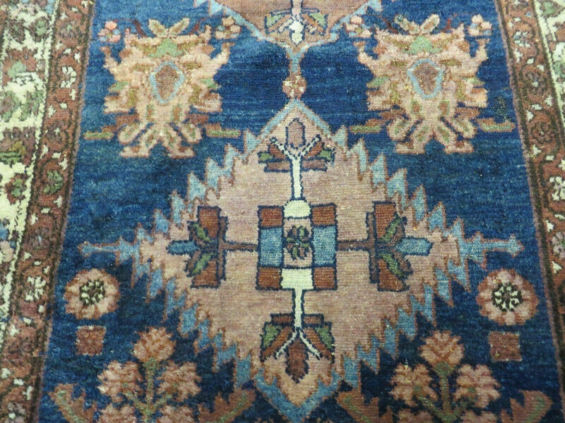 Blue Vintage Persian Hamadan Rug, Wool, Hand-Knotted, 4x6 ft by Jewel Rugs