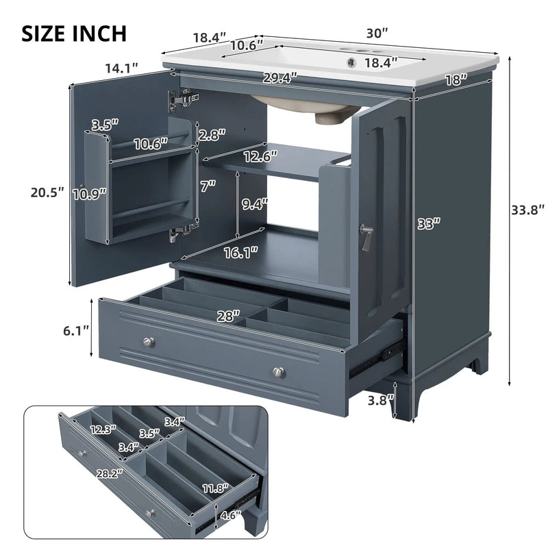 Bathroom Vanity With Sink, Cabinet With Adjustable Shelf And Drawer Divider by HouseOfZazla