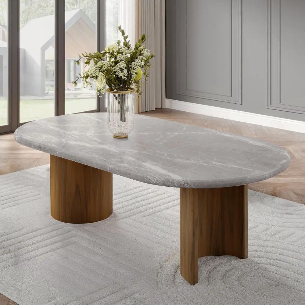 Darcy - Dining Table - Natural Marble Top & Dark Walnut by Unique Piece Furniture