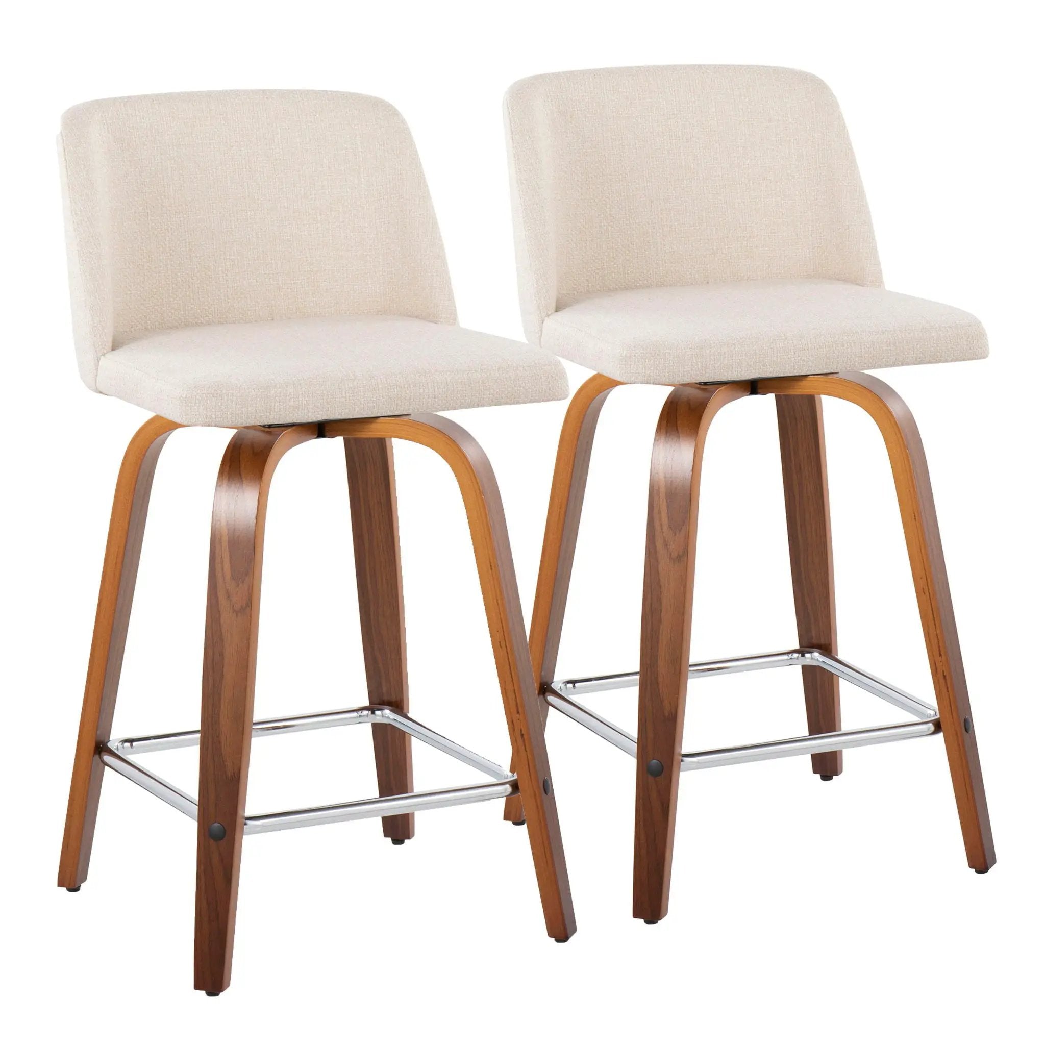 Toriano - Mid Century Modern Fixed Height Counter Stool With Swivel And Square Footrest (Set of 2) by HouseOfZazla