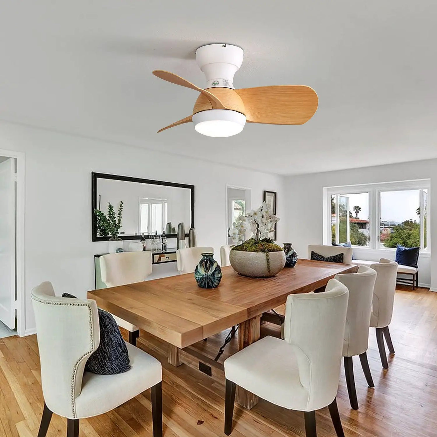 23" Bedroom Ceiling Fan With 3 Color Dimmable 3 ABS Blades Remote Control Dc Motor With 18W Led Light by Unique Piece Furniture