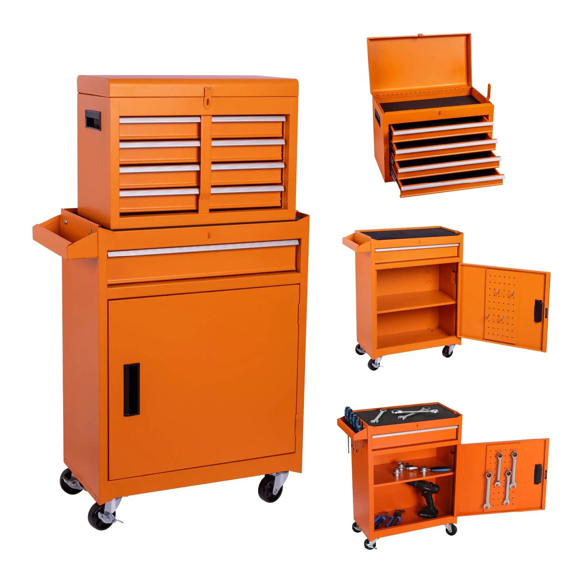 Tool Chest, 5 Drawer Rolling Tool Storage Cabinet With Detachable Top Tool Box, Liner, Universal Lockable Wheels, Adjustable Shelf, Locking Mechanism, Metal Tool Cart For Garage Workshop by HouseOfZazla