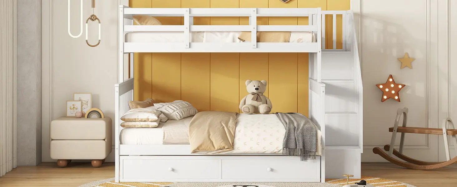 Bunk Bed With Twin Size Trundle, Storage And Guard Rail For Bedroom by HouseOfZazla
