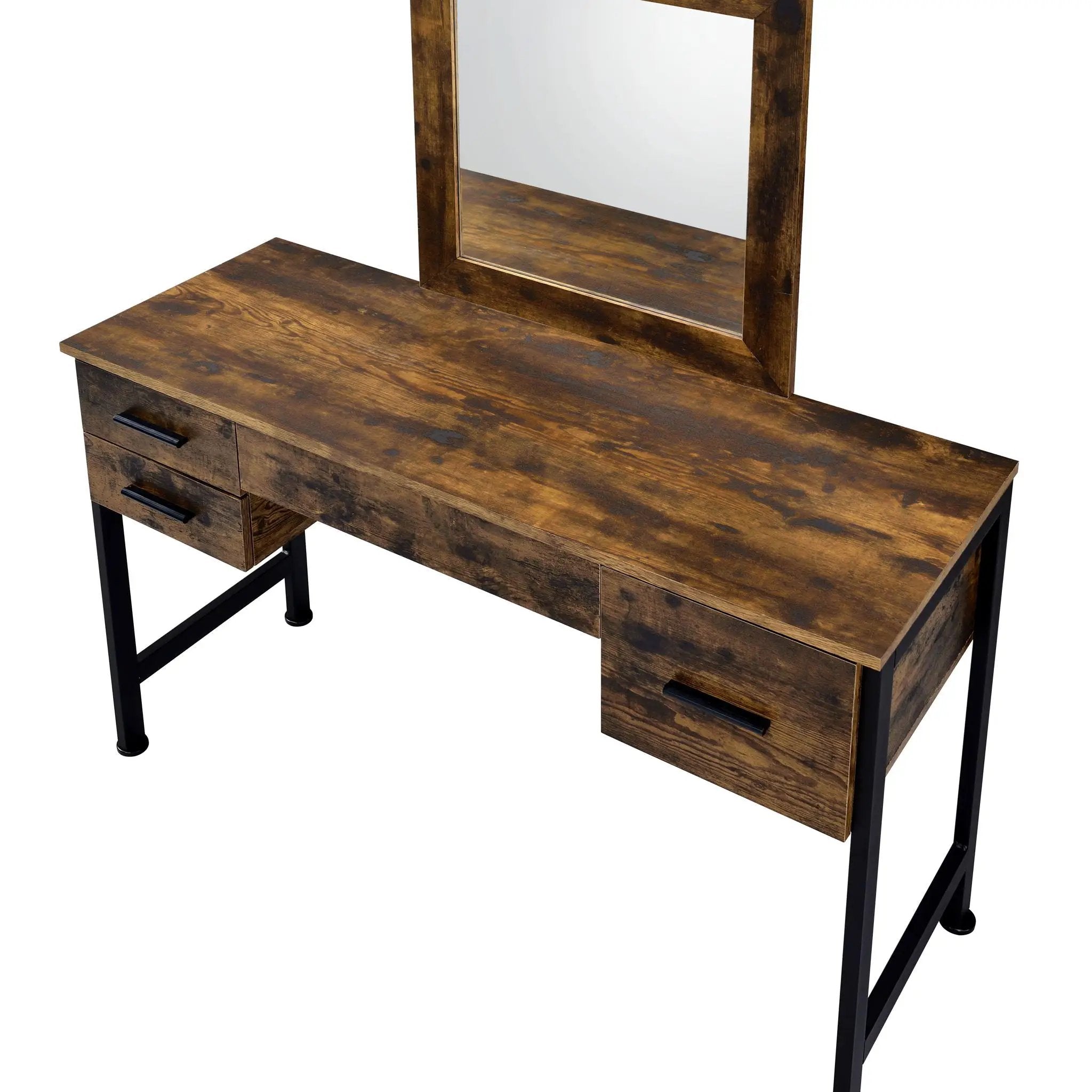 Juvanth - Vanity Desk & Mirror - Rustic Oak & Black by Unique Piece Furniture