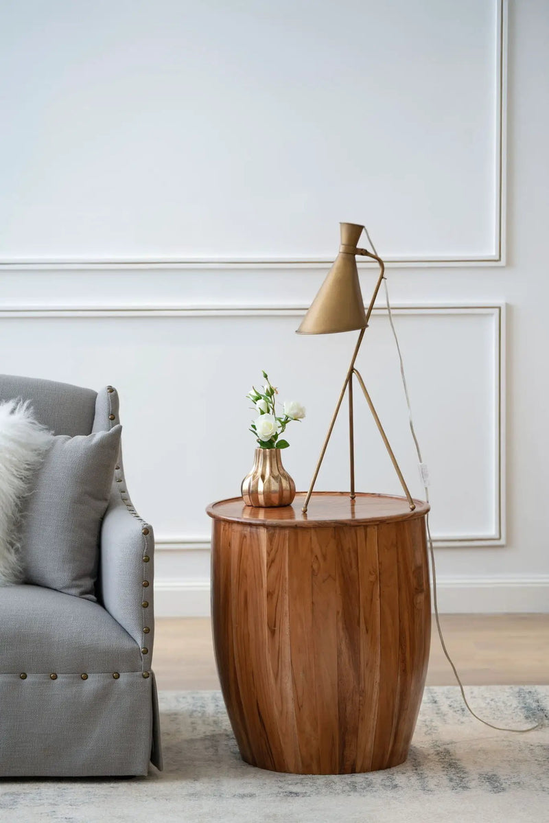 Drum Side Table With Tray Style Top - Brown by Unique Piece Furniture