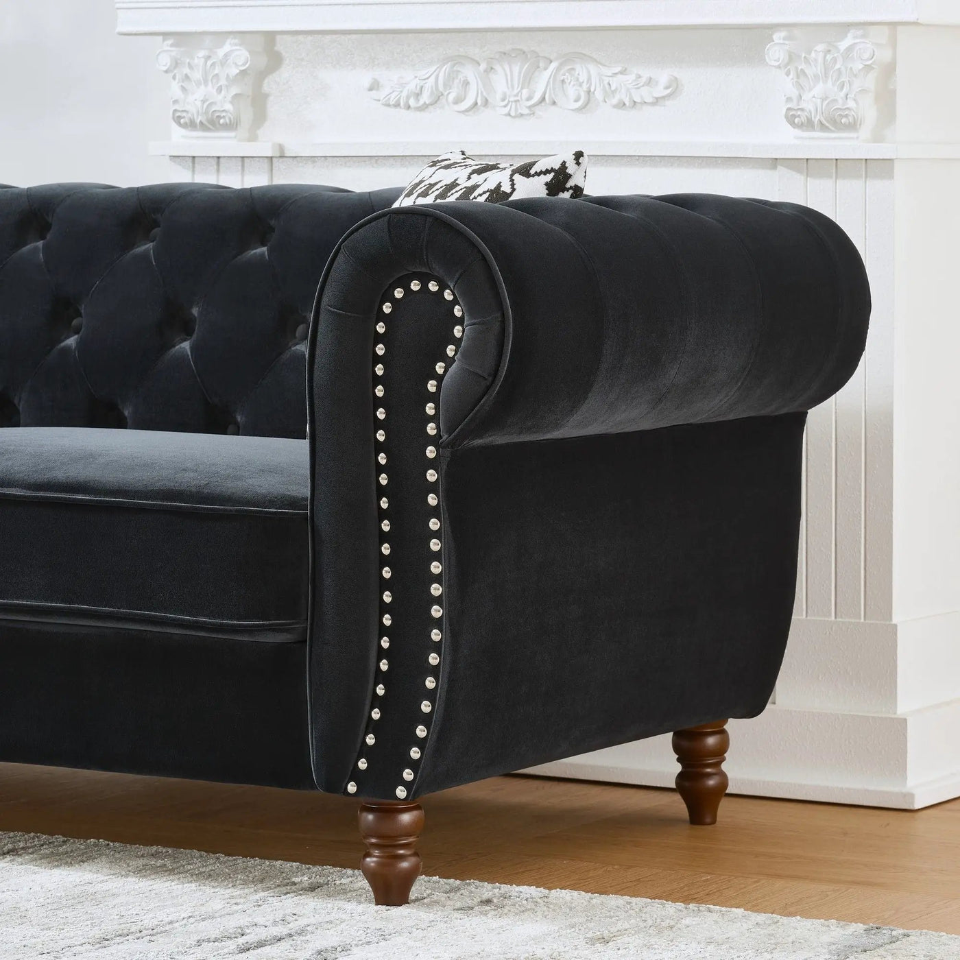 Chesterfield Upholstery Fabric Sofa With Roll Armrest & Nailhead by Unique Piece Furniture