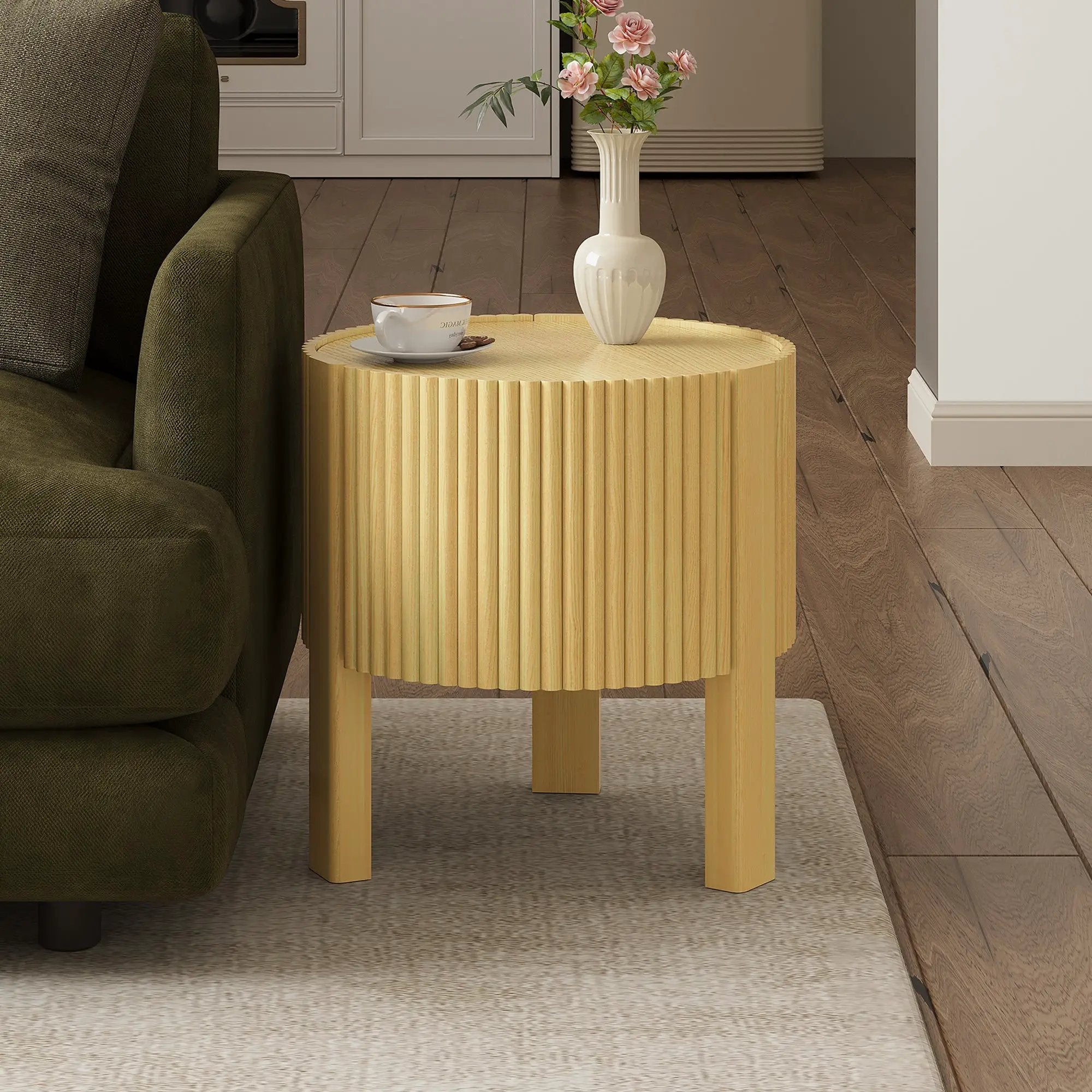 Round Fluted Side Table with Storage by HouseOfZazla