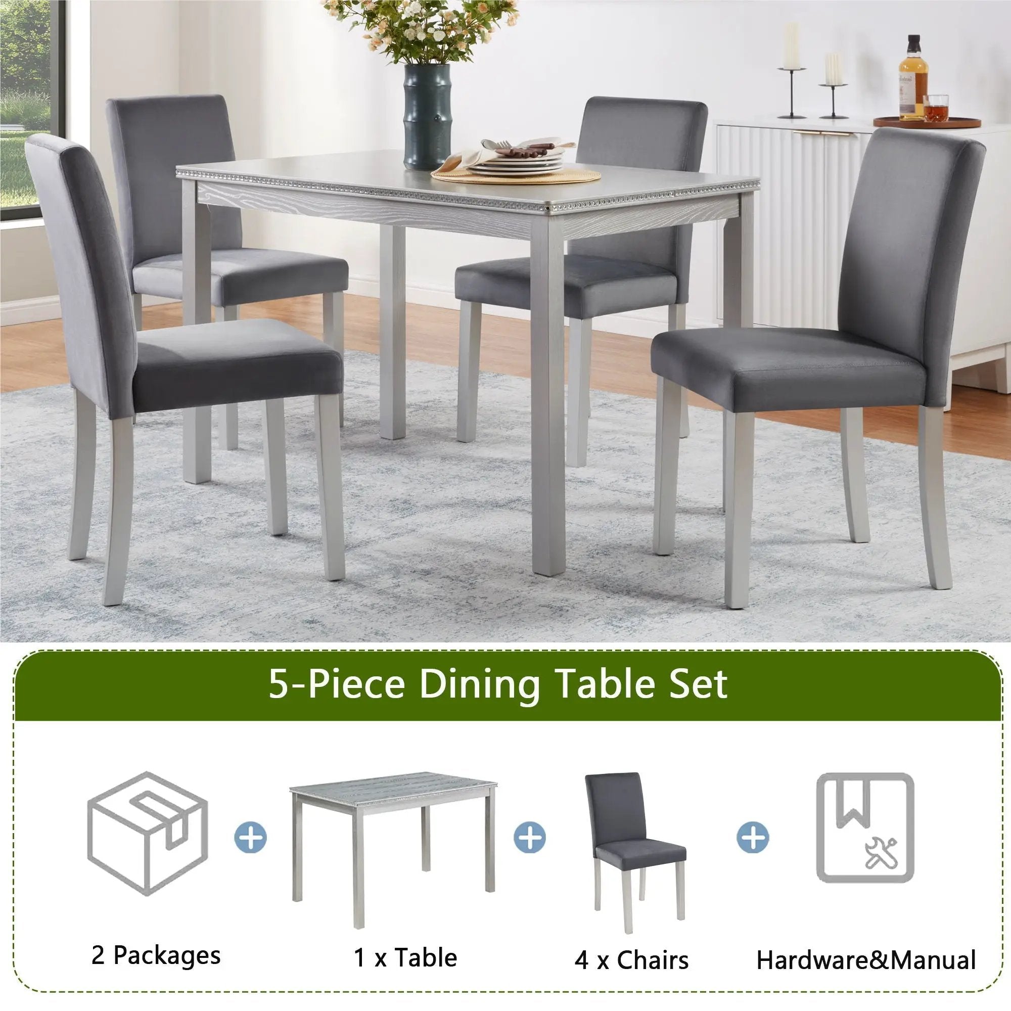 Dining Table Set, Table With A Rectangular Table And Upholstered Chairs by Unique Piece Furniture