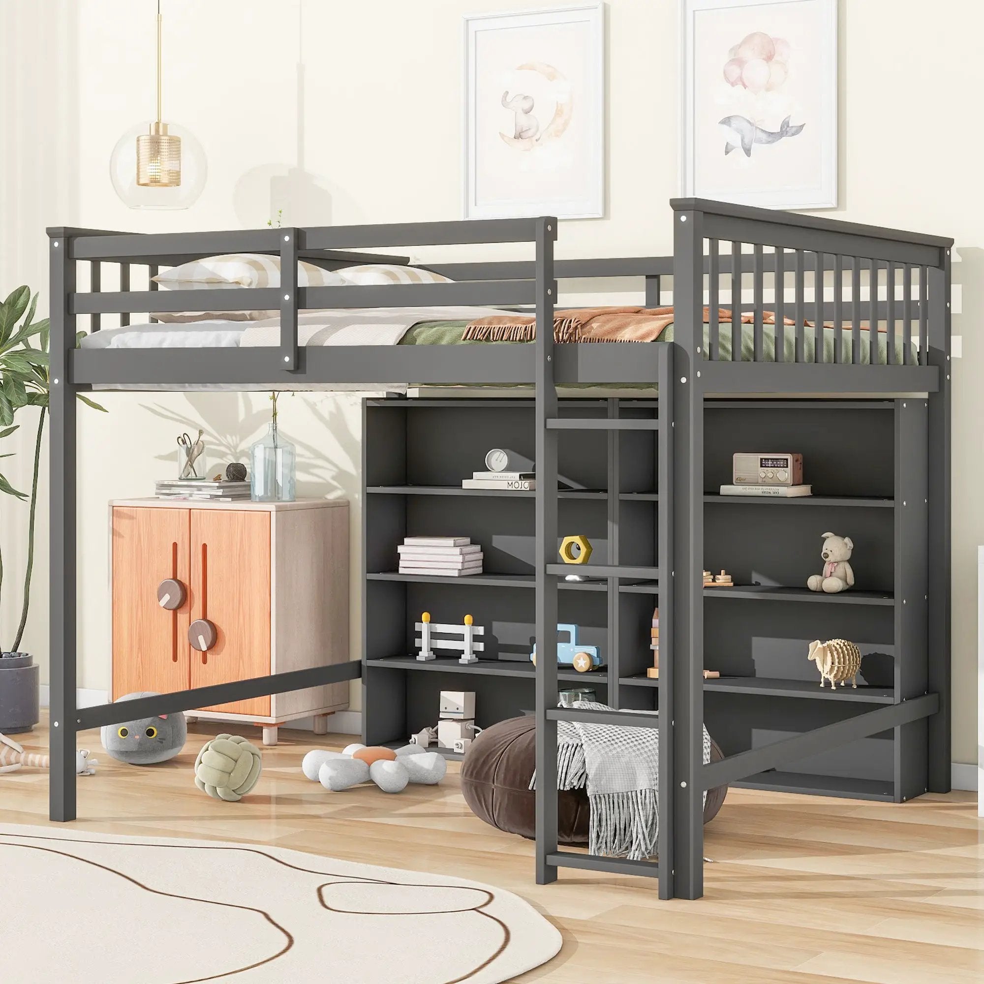 Loft Bed With 8 Open Storage Shelves And Built In Ladder by HouseOfZazla
