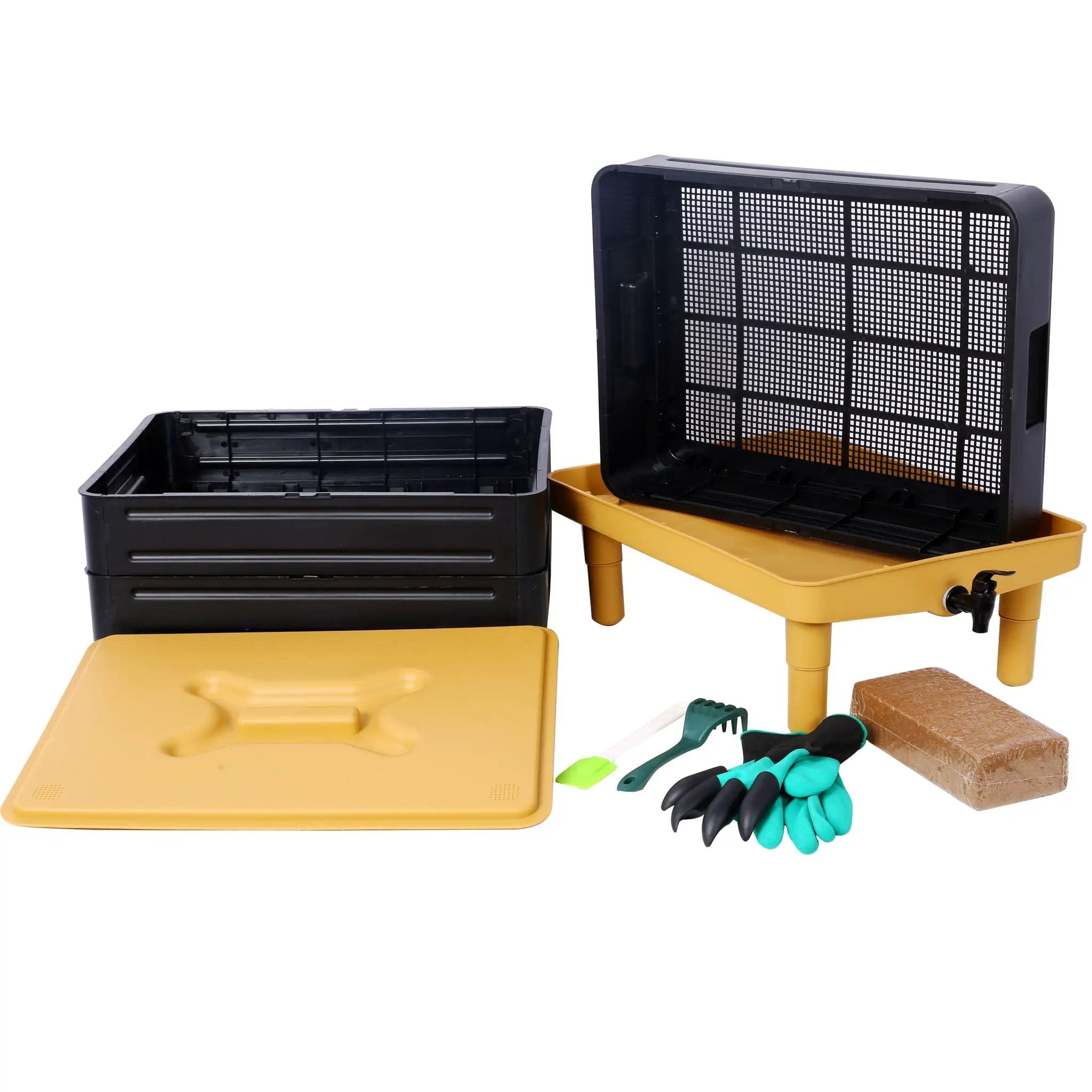 Durable 3 Tray Worm Farm Kit For Efficient Vermicomposting, 65L Capacity - Yellow / Black by HouseOfZazla