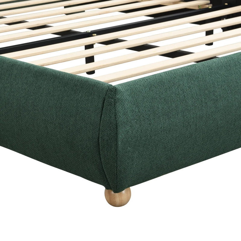Queen Size Upholstered Platform Bed Frame with Rounded Corners Curved Headboard by HouseOfZazla