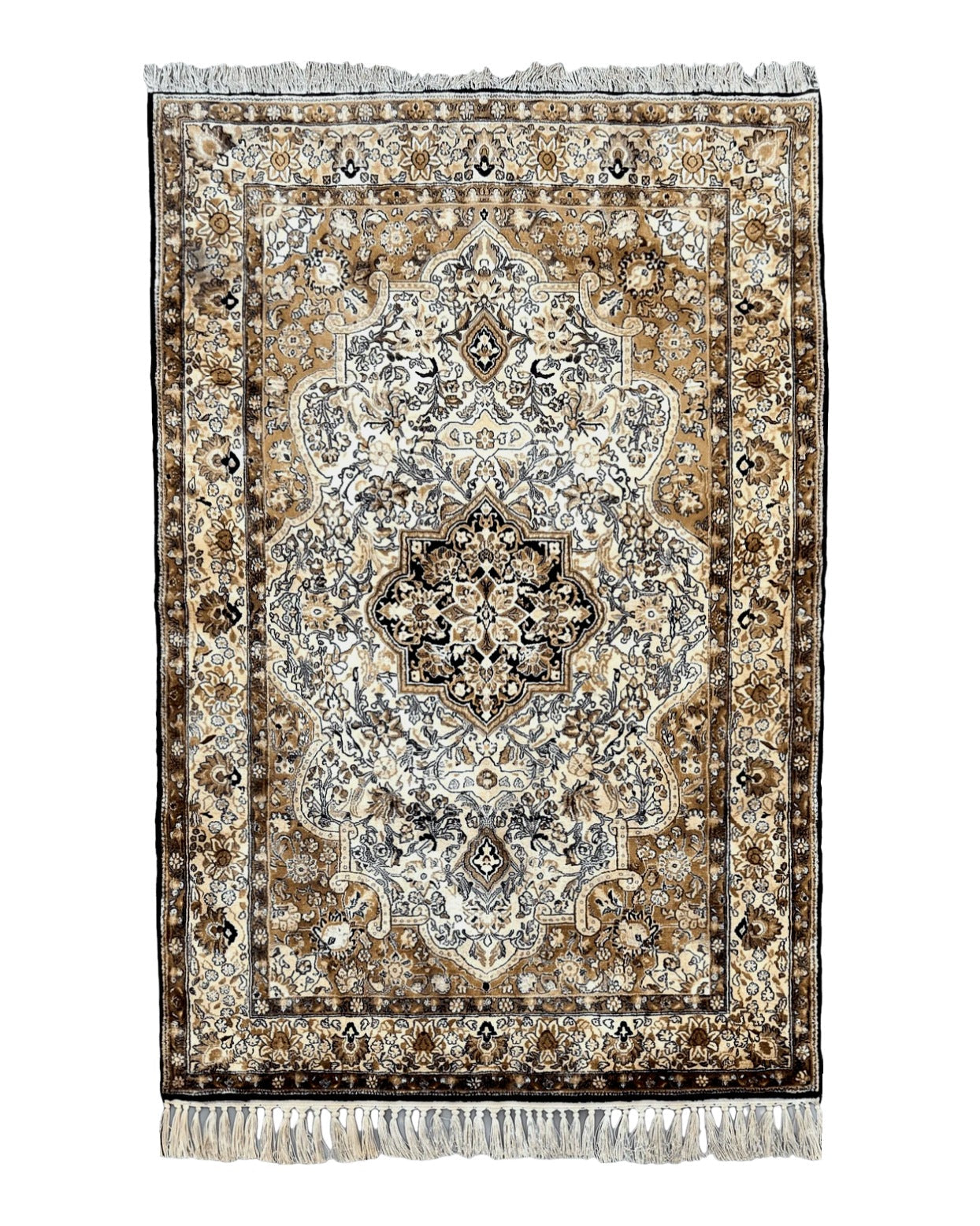 Persian Qum Silk Rug 3.5 x 5.5, Floral Medallion, Very Fine 350 KPSI, Handmade Silk on Silk Rug, Vintage by Jewel Rugs