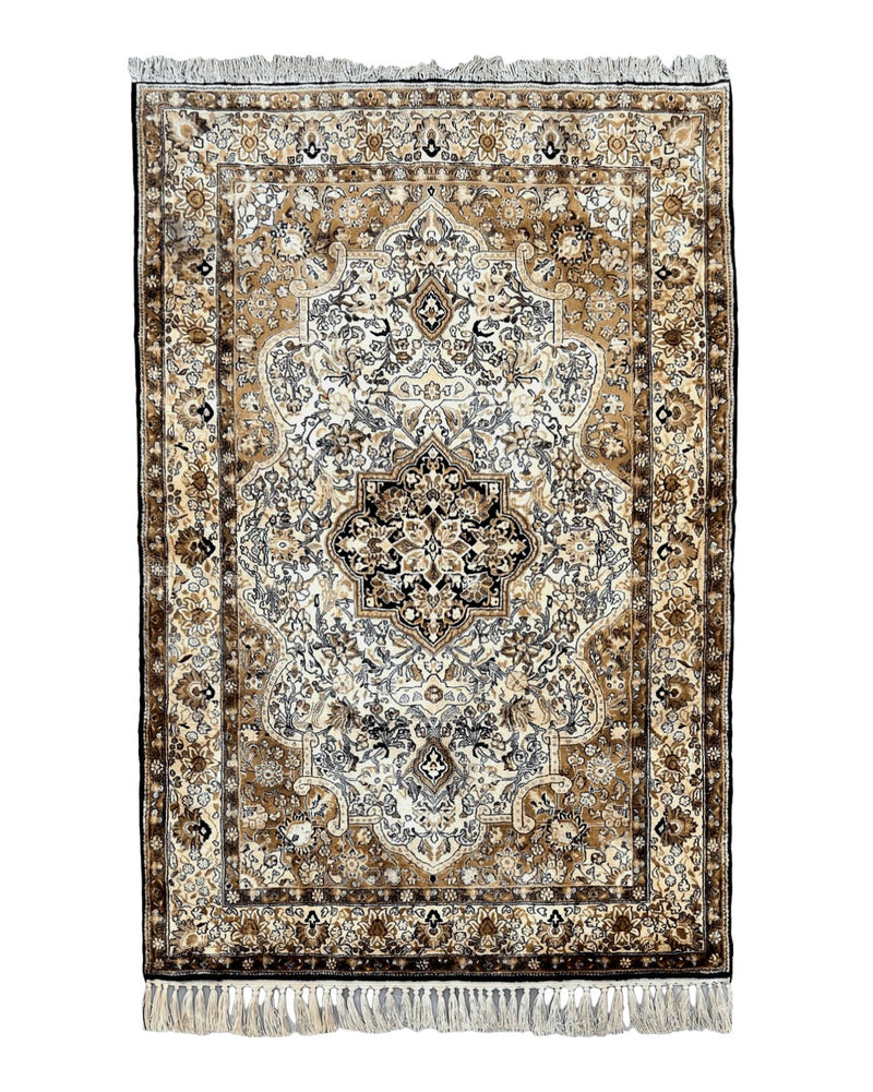 Persian Qum Silk Rug 3.5 x 5.5, Floral Medallion, Very Fine 350 KPSI, Handmade Silk on Silk Rug, Vintage by Jewel Rugs