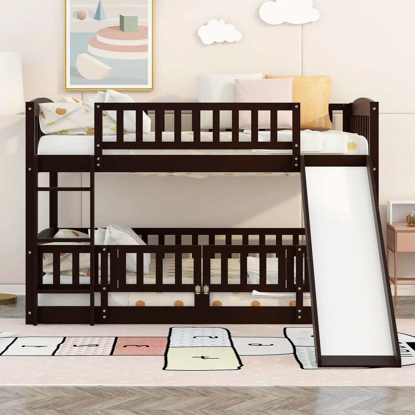 Low Bunk Bed With Slide, Fence And Ladder by Unique Piece Furniture