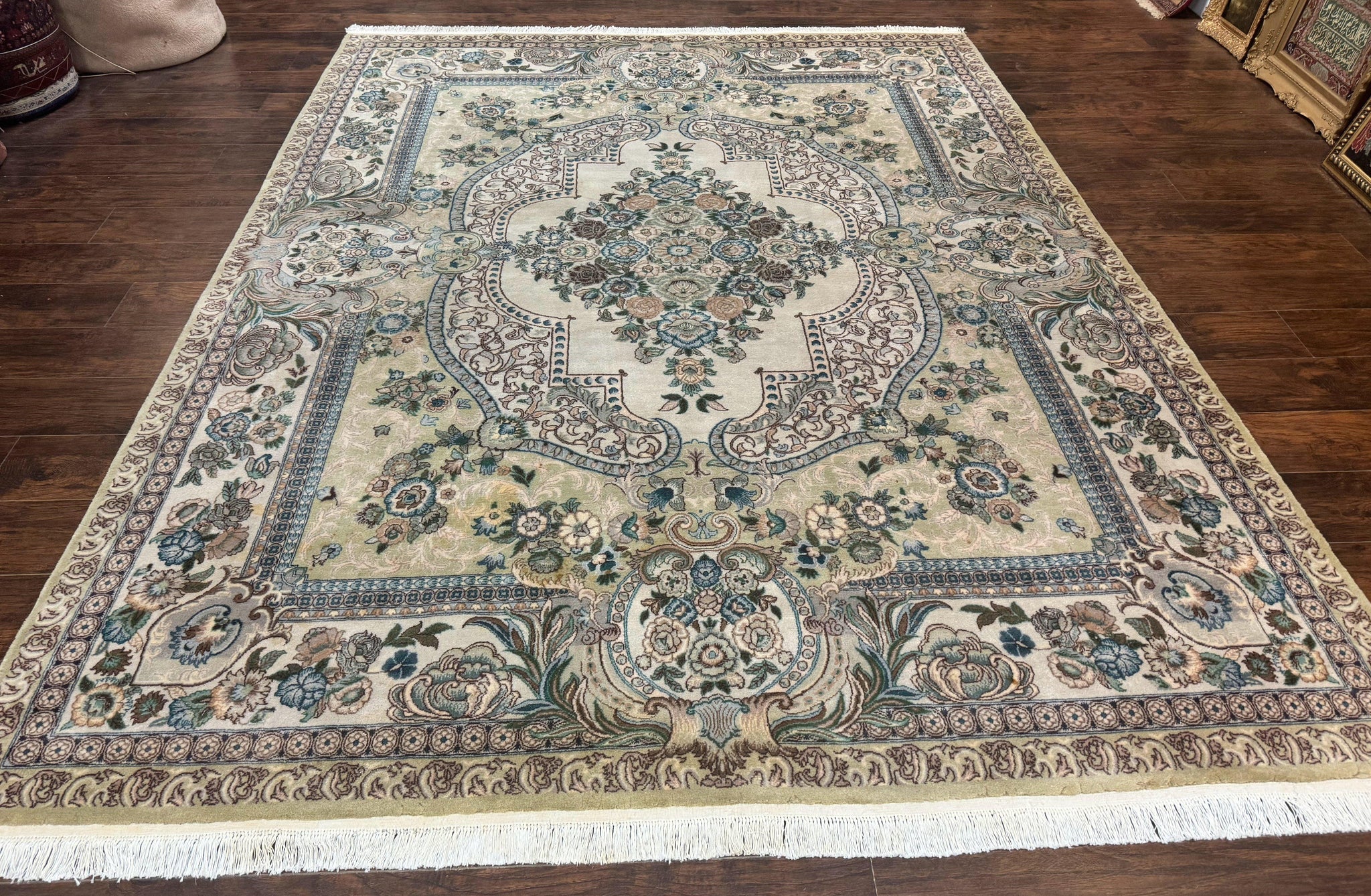 Pak Persian Rug 8 x 10.6, Elegant Oriental Carpet, Floral Medallion, Vintage Handmade Wool Rug, FIne 240 KPSI by Jewel Rugs