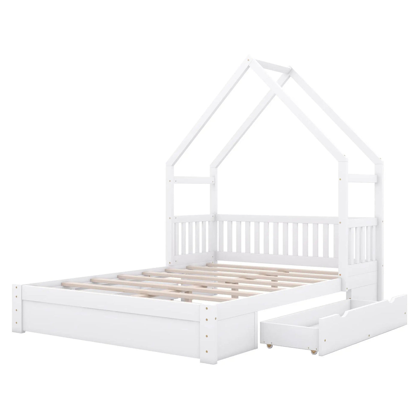 House Style Platform Bed With Guardrail And 2 Drawers by Unique Piece Furniture