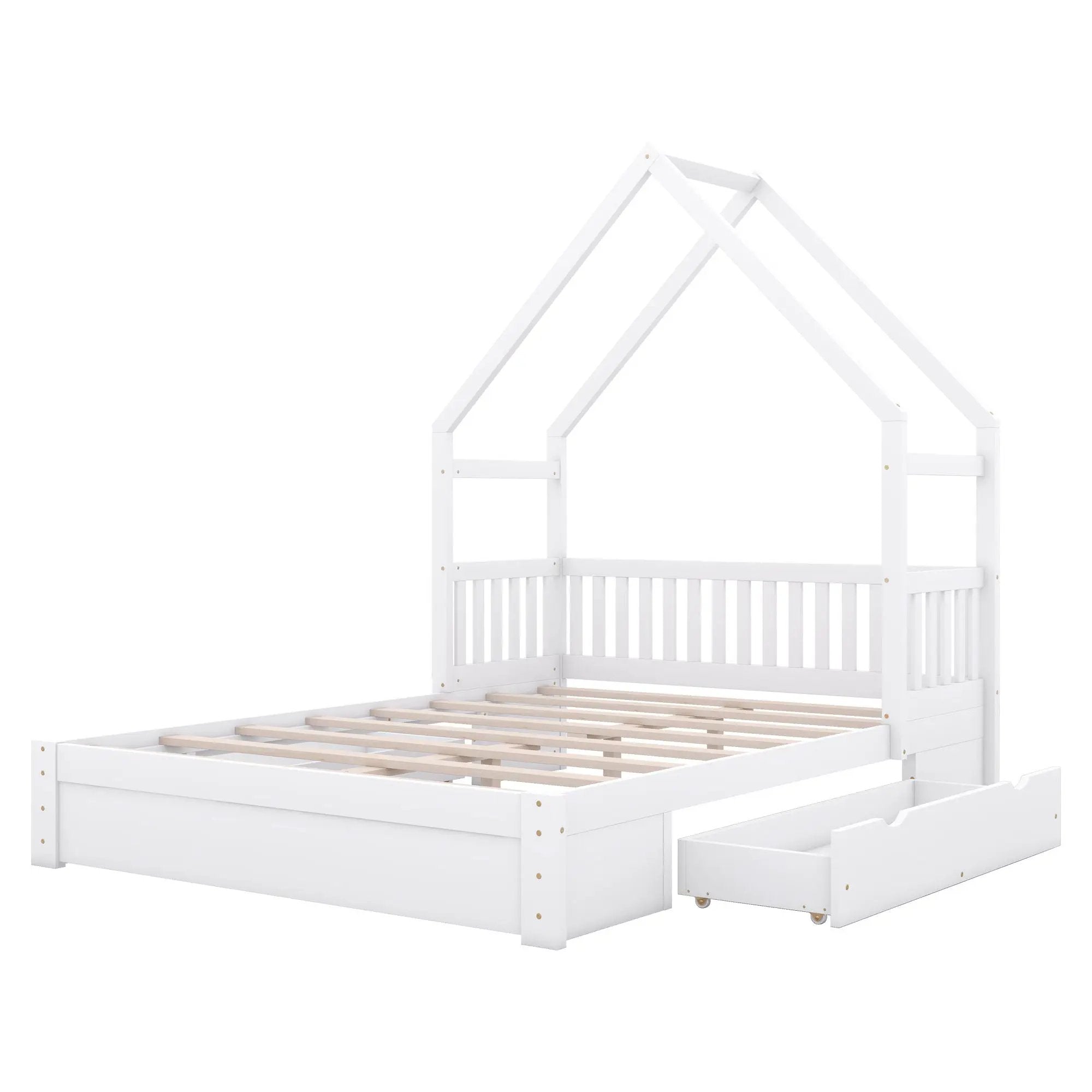 House Style Platform Bed With Guardrail And 2 Drawers by HouseOfZazla