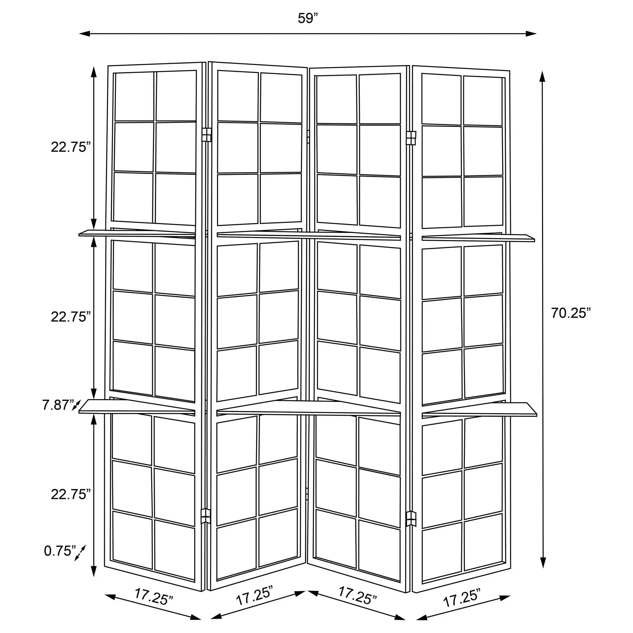 4 Panel Folding Screen With Shelves - Brown by HouseOfZazla