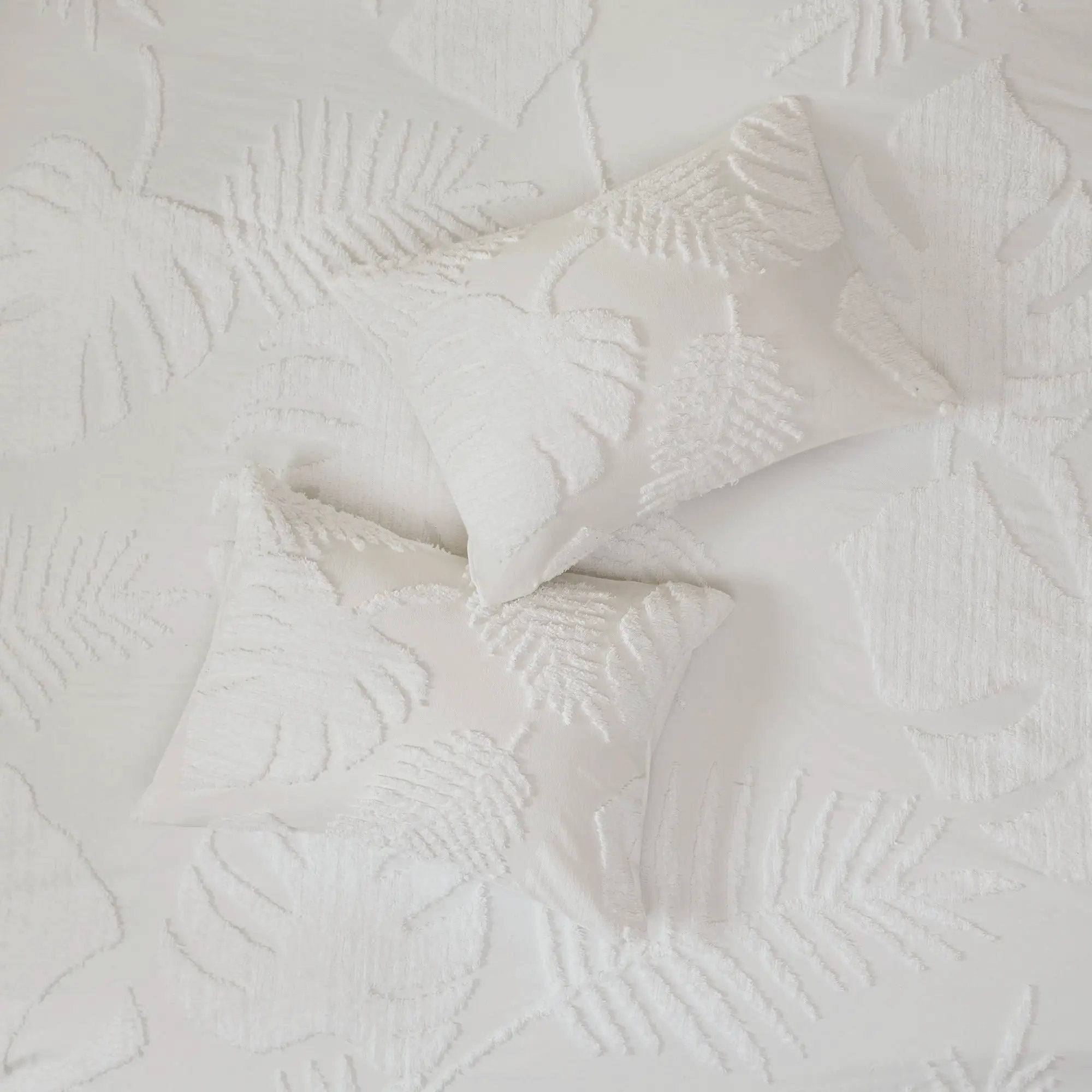 3 Piece Tufted Cotton Chenille Palm Comforter Set Off-White Full/Queen by HouseOfZazla