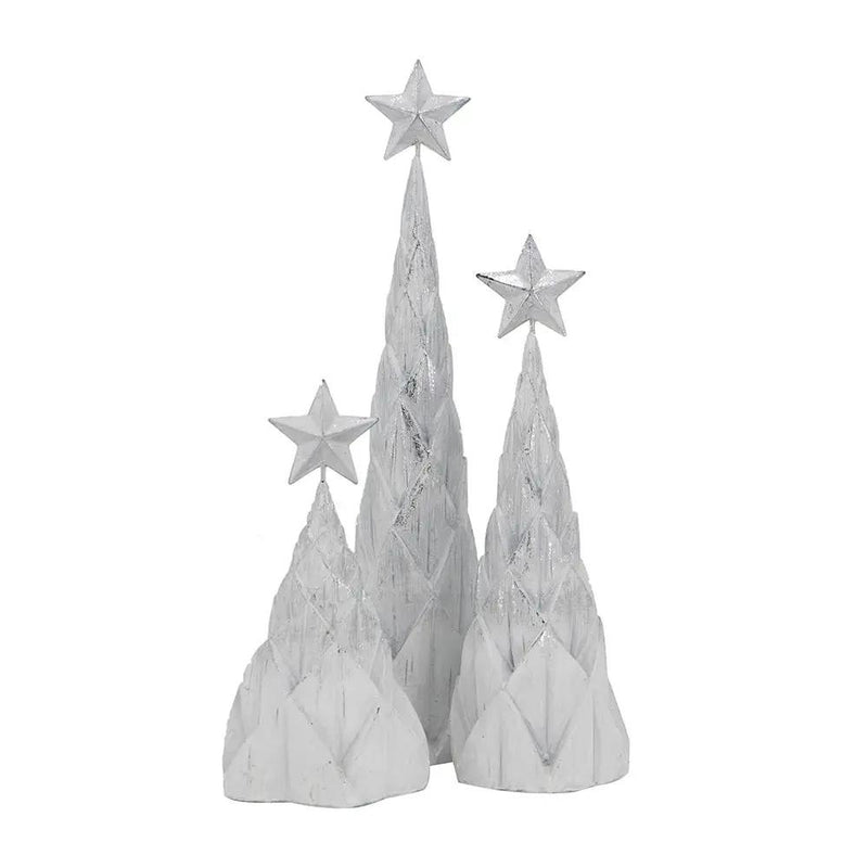 Resin / Foil Christmas Tree With Star Top (Set of 3) - White / Silver by HouseOfZazla