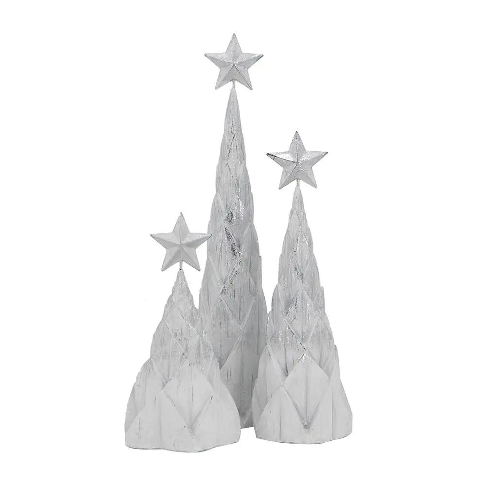 Resin / Foil Christmas Tree With Star Top (Set of 3) - White / Silver by Unique Piece Furniture