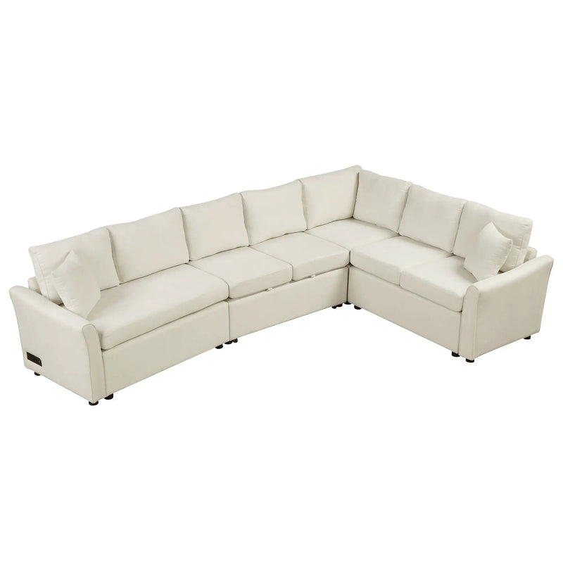 L-Shaped Sofa Convertible Sofa Bed Pull Out Sofa Sleeper With Two Back Pillows, Two USB Ports And Two Power Sockets For Living Room by HouseOfZazla