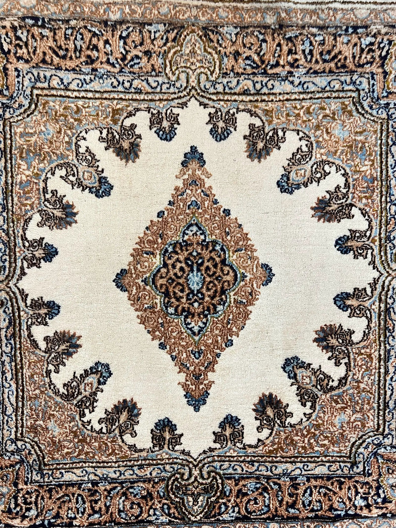 Square Persian Kirman Rug 4x4, Semi Open Field, Handmade by Jewel Rugs