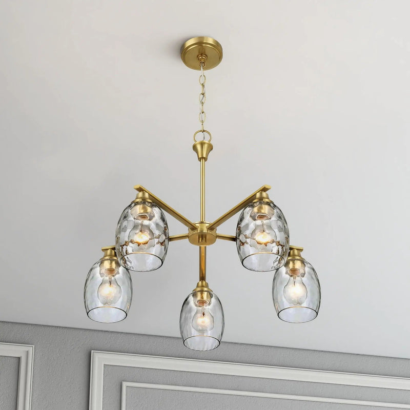 5 Lights Linear Arms With Chain Chandelier - Clear / Gold by Unique Piece Furniture