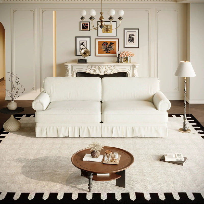Luxuriously Comfortable Cloud Couch Sofa With Elegant Rolled Arms & Pleated Skirt Design by HouseOfZazla