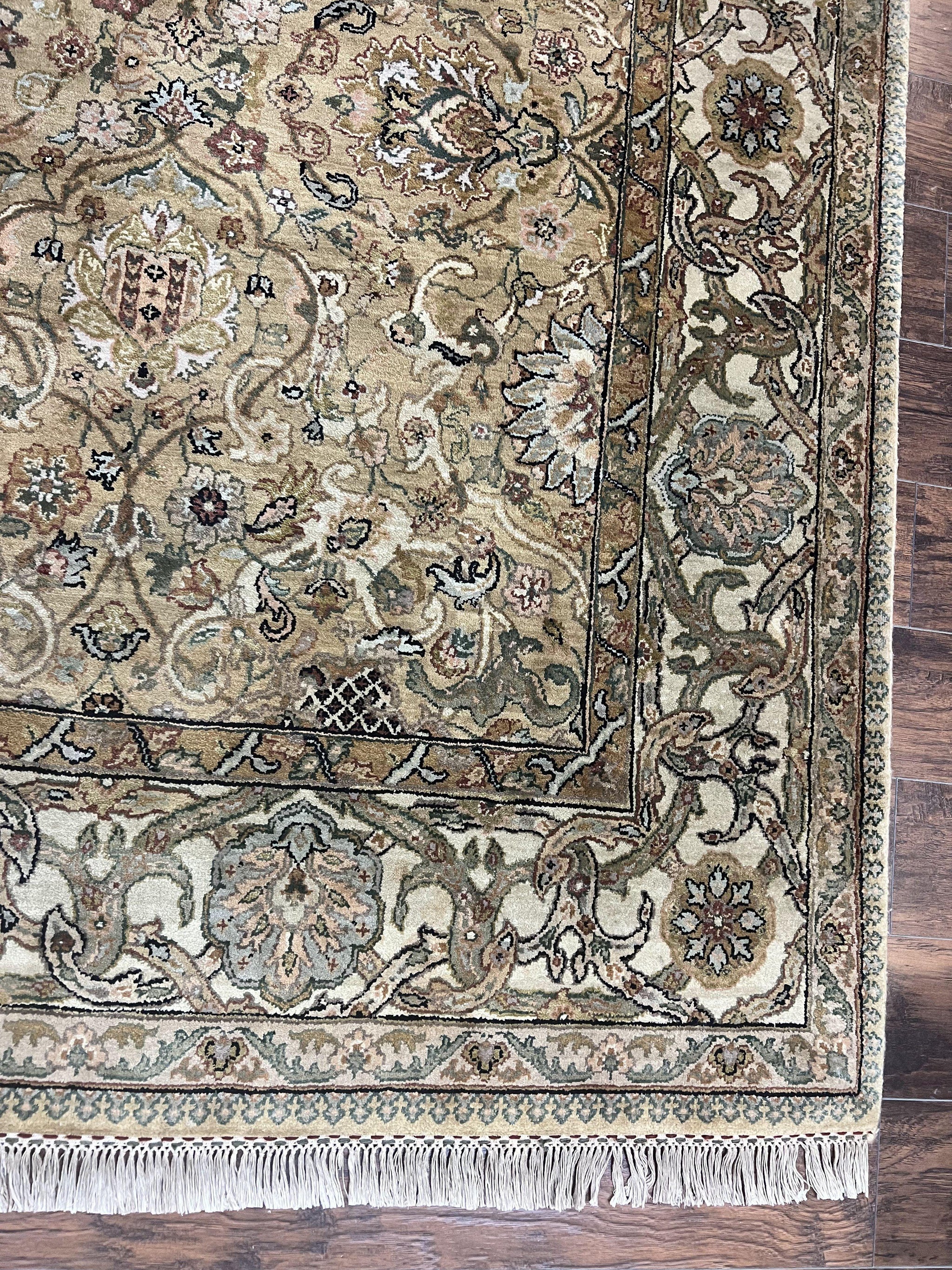 Indo Mahal Rug 8x10, Indian Jaipur Rug 8 x 10 ft, Wool Indo Persian Carpet, Handmade Traditional Floral Area Rug, Olive Green, Vintage Rug by Jewel Rugs