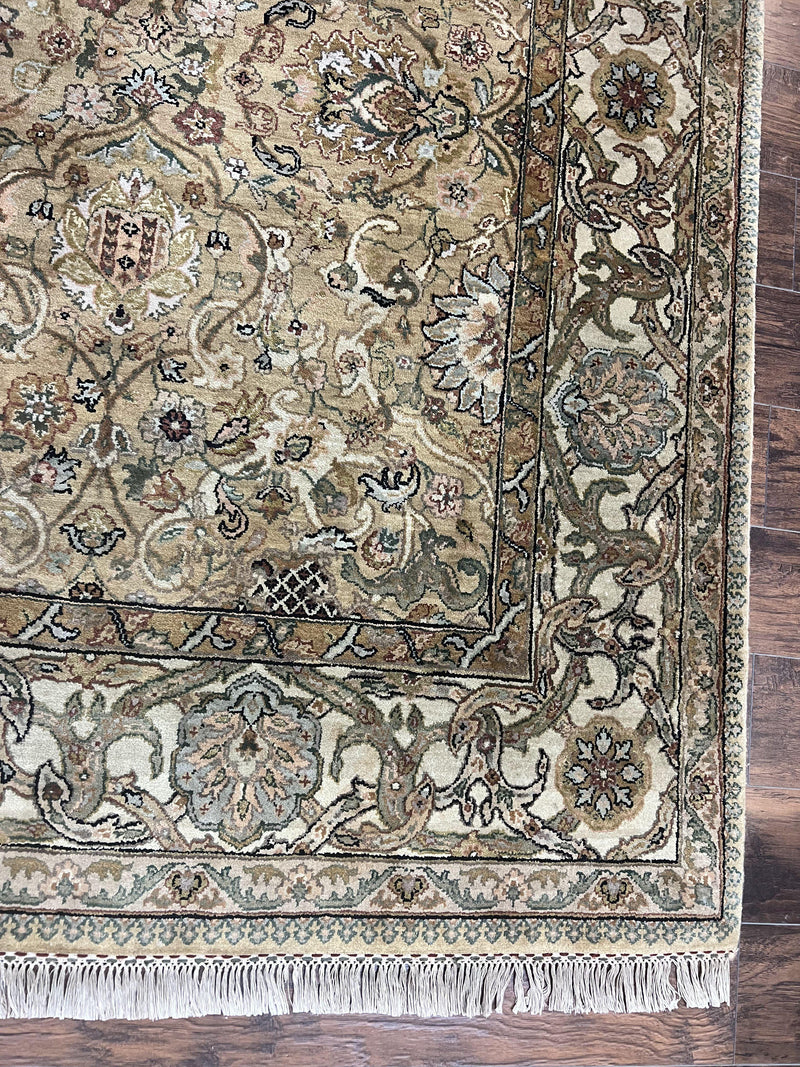 Indo Mahal Rug 8x10, Indian Jaipur Rug 8 x 10 ft, Wool Indo Persian Carpet, Handmade Traditional Floral Area Rug, Olive Green, Vintage Rug by Jewel Rugs