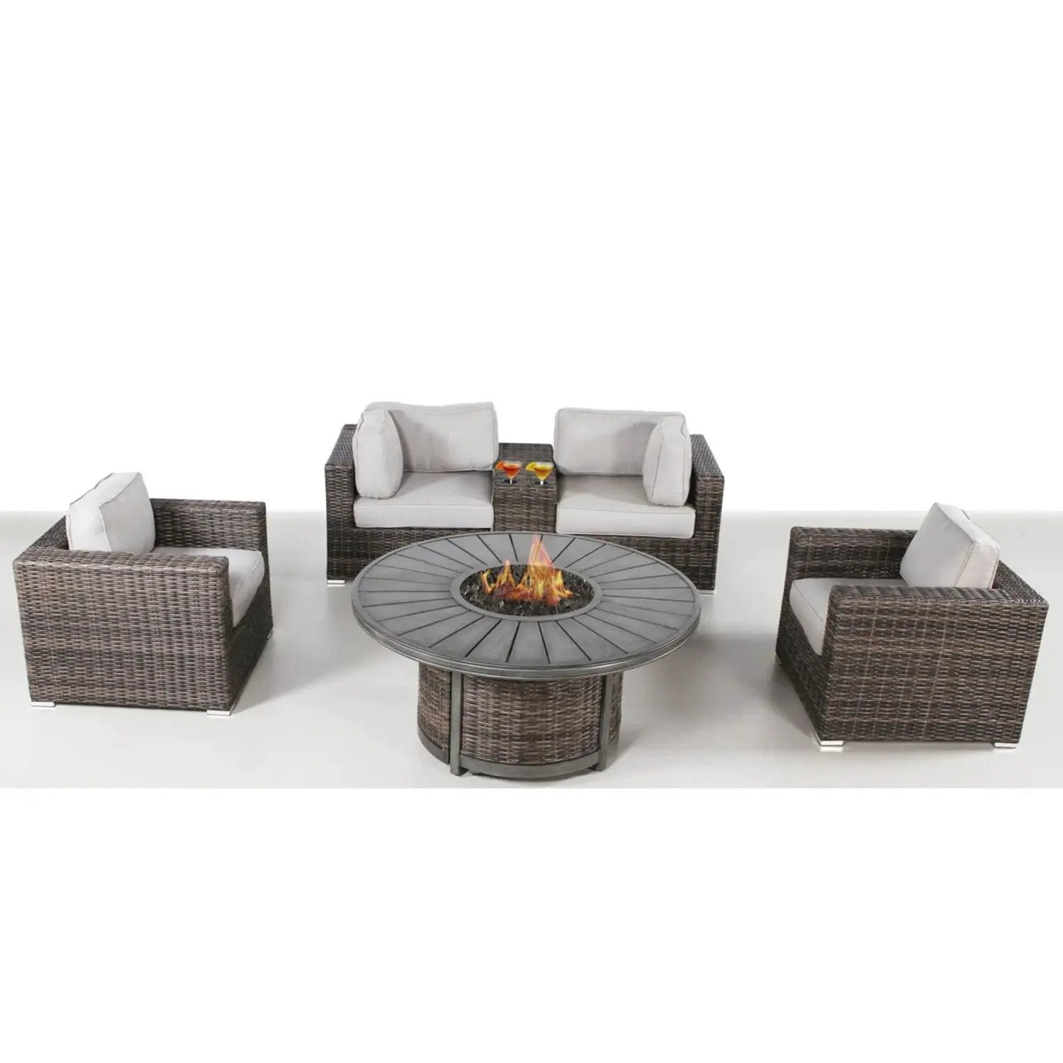 Patio Seating Group For 4 With Cushions And Fire Pit Table - Brown by HouseOfZazla