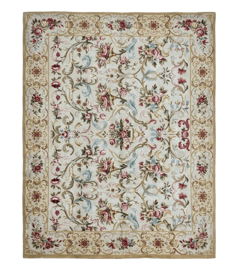 Aubusson Rug 8x10, French European Design, Vintage Handmade Wool Carpet, Aubusson Rug with Pile, Floral by Jewel Rugs