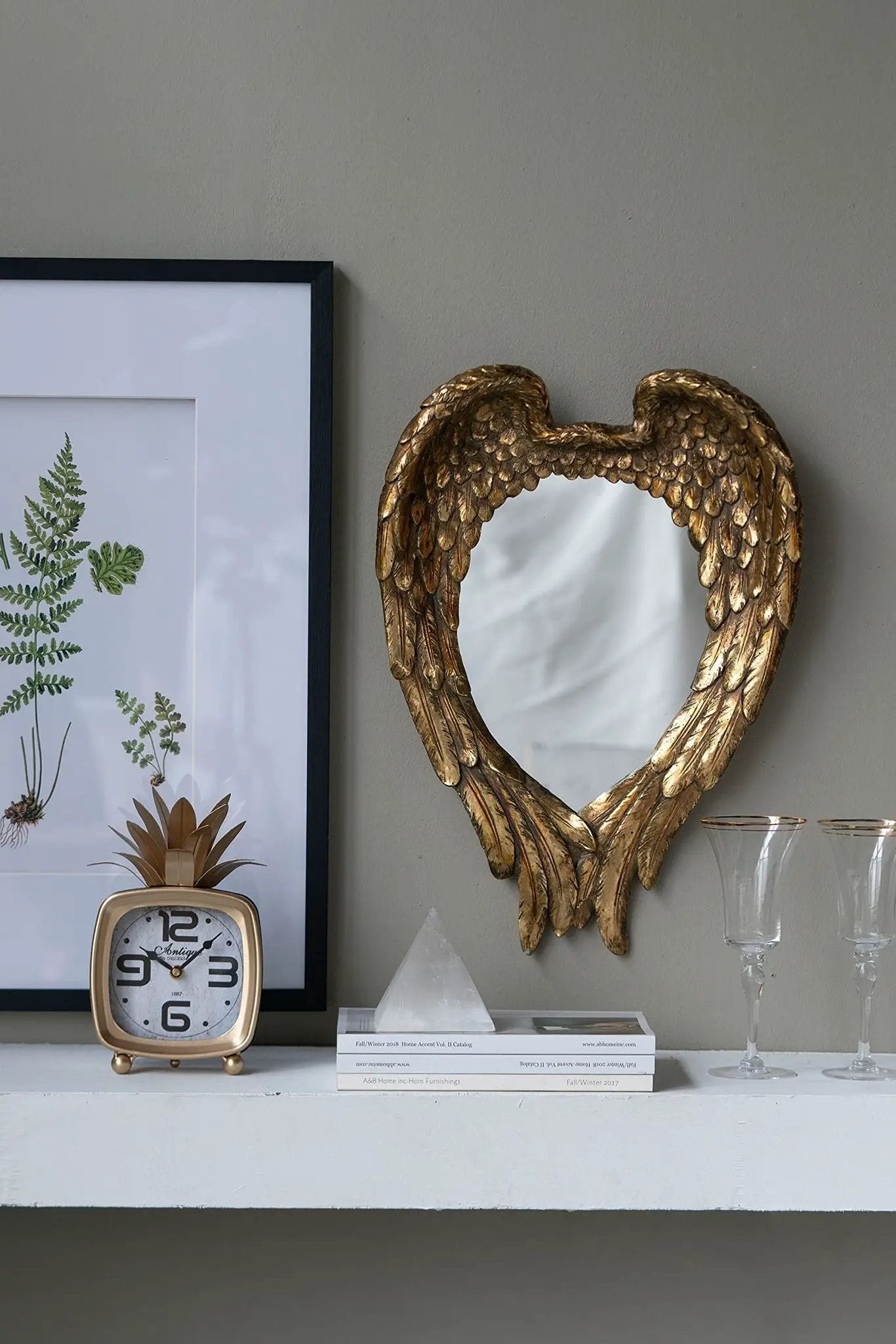 Wing Accent Mirror, Wall Mirror For Living Room - Gold by HouseOfZazla