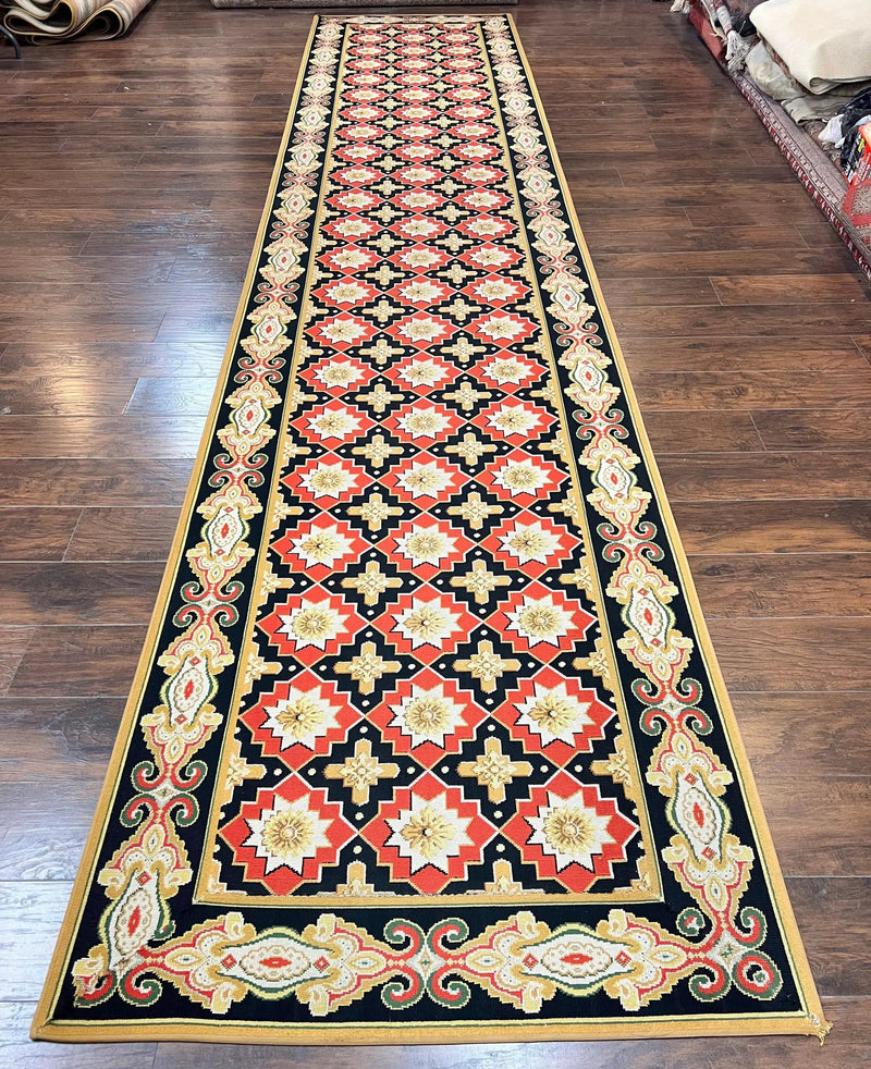 Runner Rug 4x19, Panel Design Rug, Custom Made Stark Runner Carpet, Wool, Vintage 4 x 19 Hallway Rug, European Design, Red Black Ivory Tan by Jewel Rugs