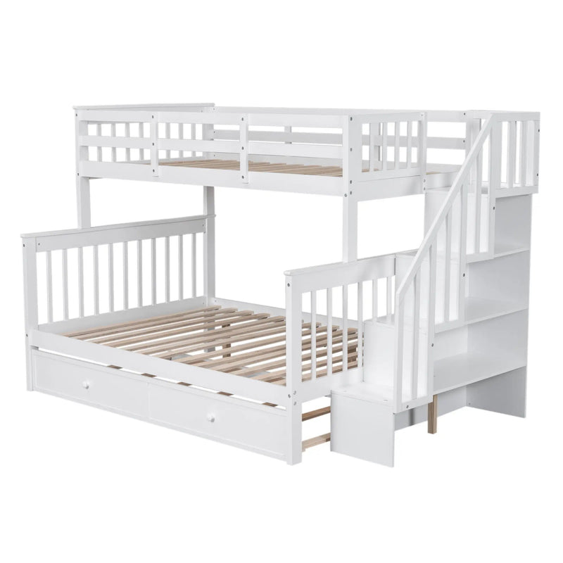 Bunk Bed With Twin Size Trundle, Storage And Guard Rail For Bedroom by HouseOfZazla