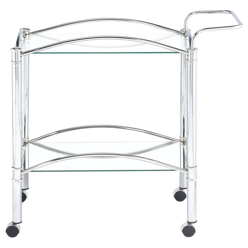 Shadix 2-tier Rectangular Glass Shelf Metal Bar Cart Chrome by Unique Piece Furniture