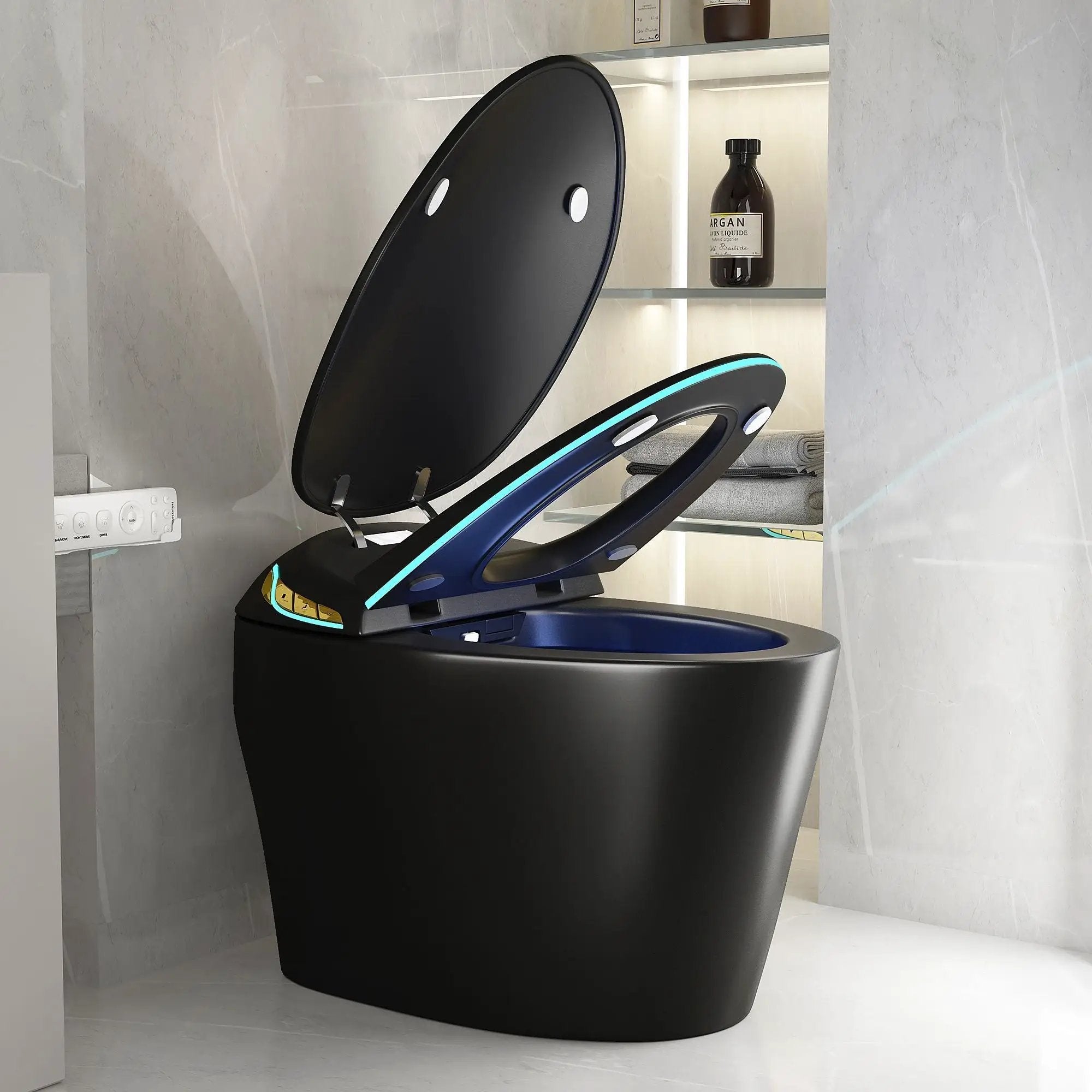 Unique Smart Toile With Built In Bidet, Auto Open / Close Seat, Foot Sensor, LED Display, Night Light, Warm Water & Dryer Ceramic by HouseOfZazla