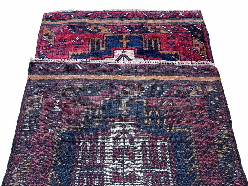 2' 9" X 4' 7" Vintage Handmade Tribal Wool Rug Balouchi Rug Afghan Rug Red Beige by Jewel Rugs