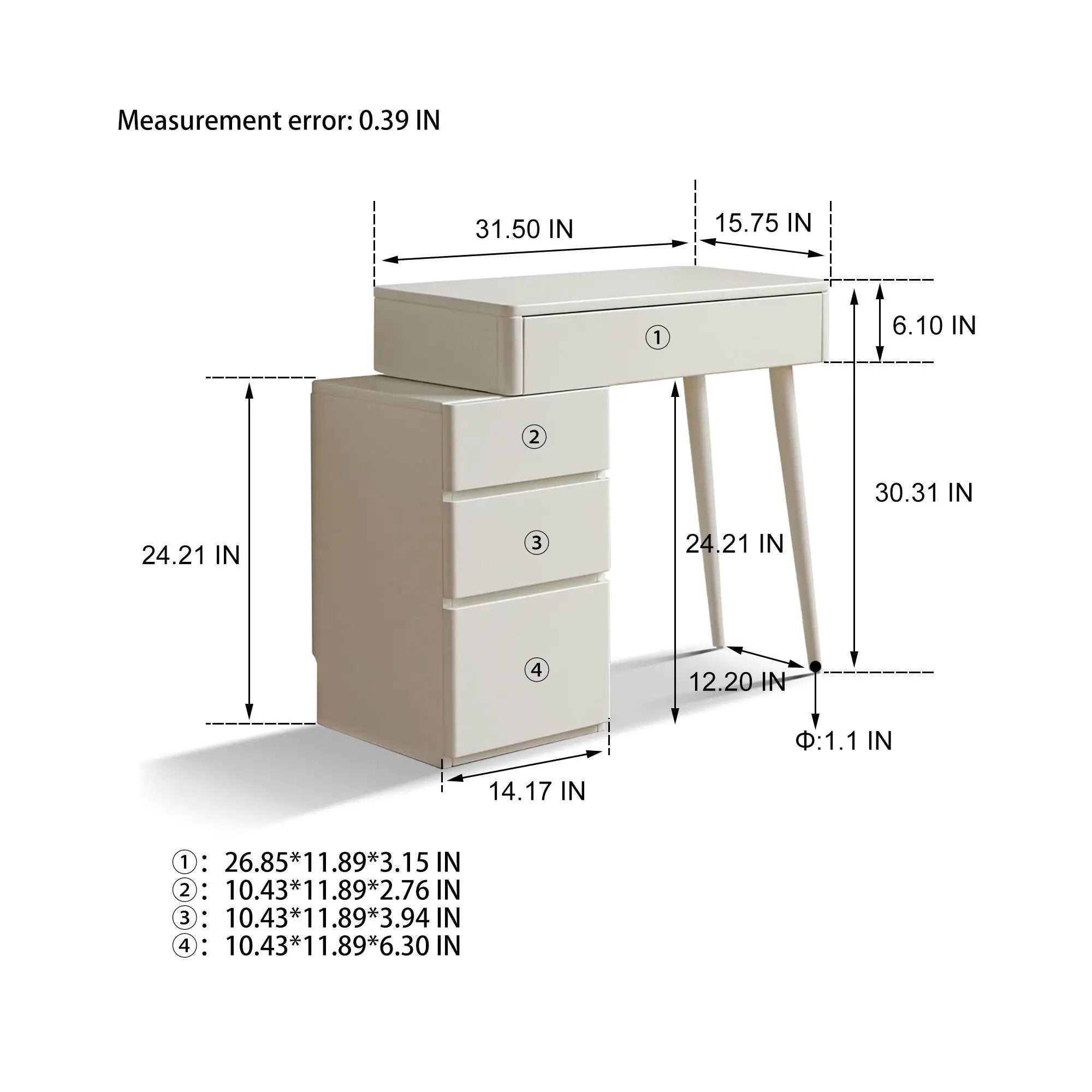 Table Dresser Without Mirror, Compact Dresser Accessories Storage Drawer - White by HouseOfZazla