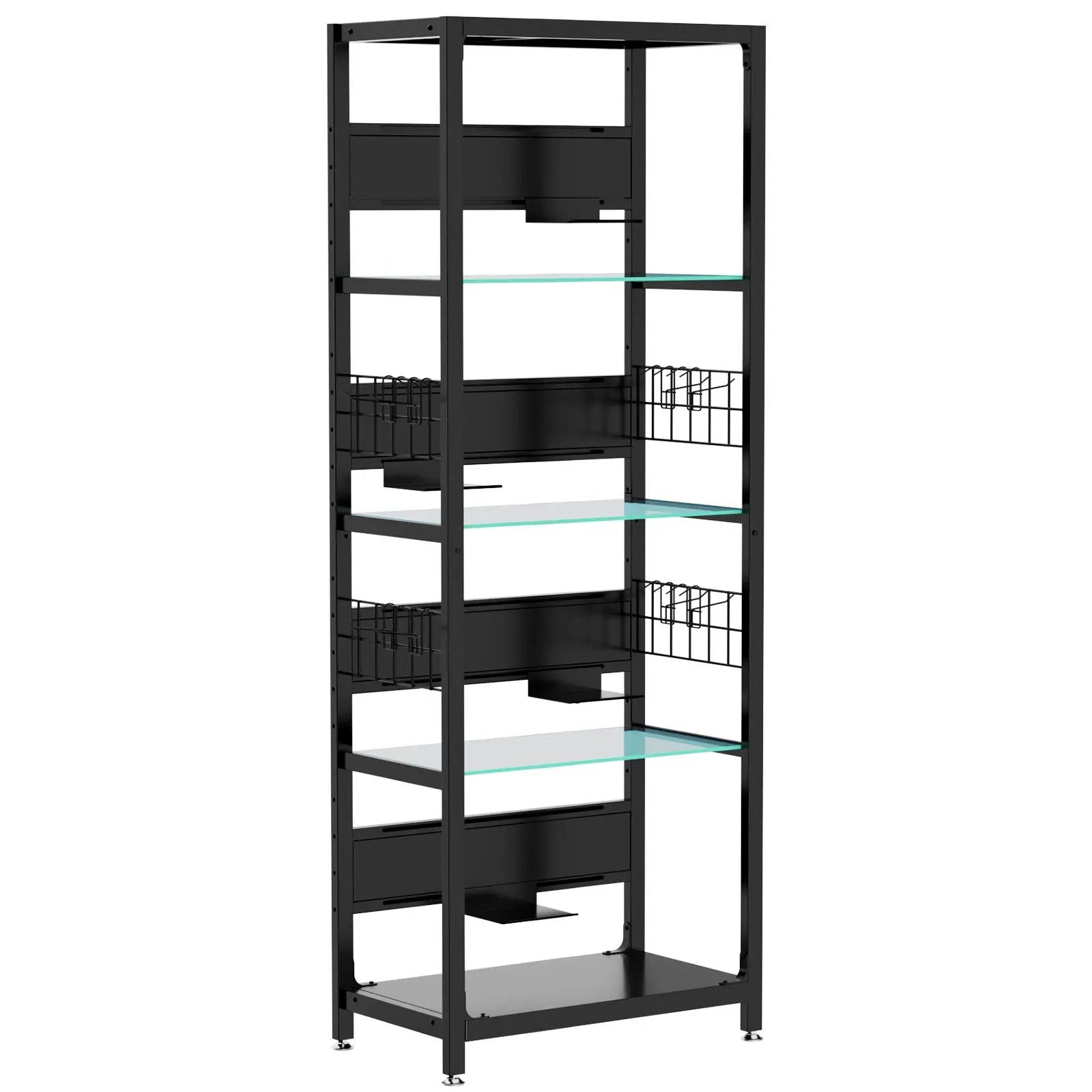 4 Tier Display Shelf With RGB Lights, LED Lighted Curio Cabinet With Adjustable Storage Box & Hooks - Black by Unique Piece Furniture