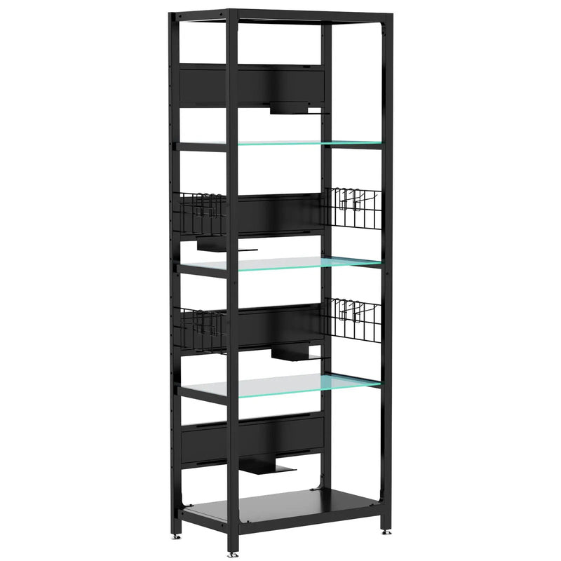 4 Tier Display Shelf With RGB Lights, LED Lighted Curio Cabinet With Adjustable Storage Box & Hooks - Black by Unique Piece Furniture