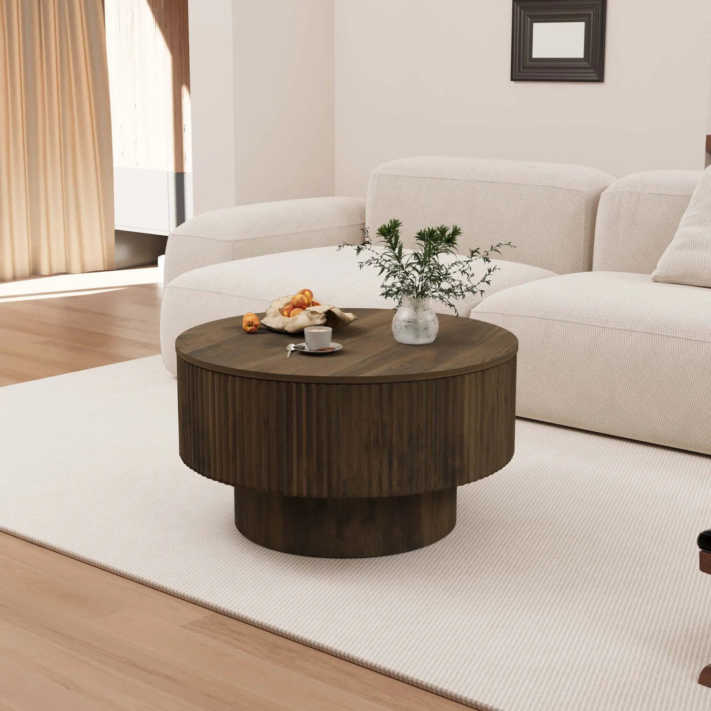 Modern Circular Coffee Table With Stripe Design And Storage Space by HouseOfZazla