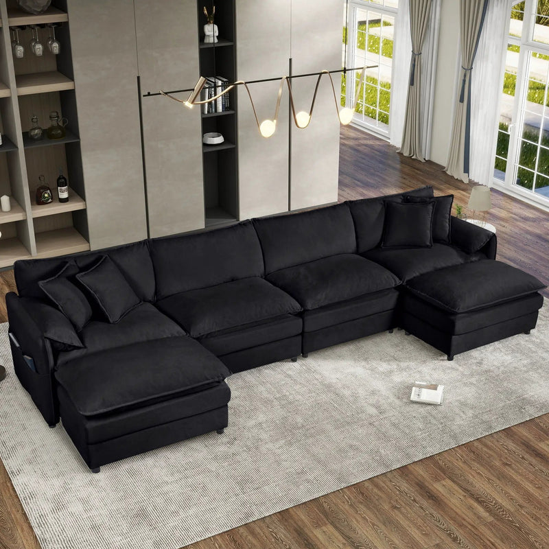 Modern Comfy Deep Seat Modular Sectional Sofa Cloud Couch With Ottoman by HouseOfZazla