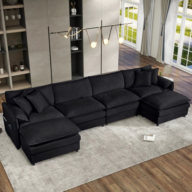 Modern Comfy Deep Seat Modular Sectional Sofa Cloud Couch With Ottoman by HouseOfZazla