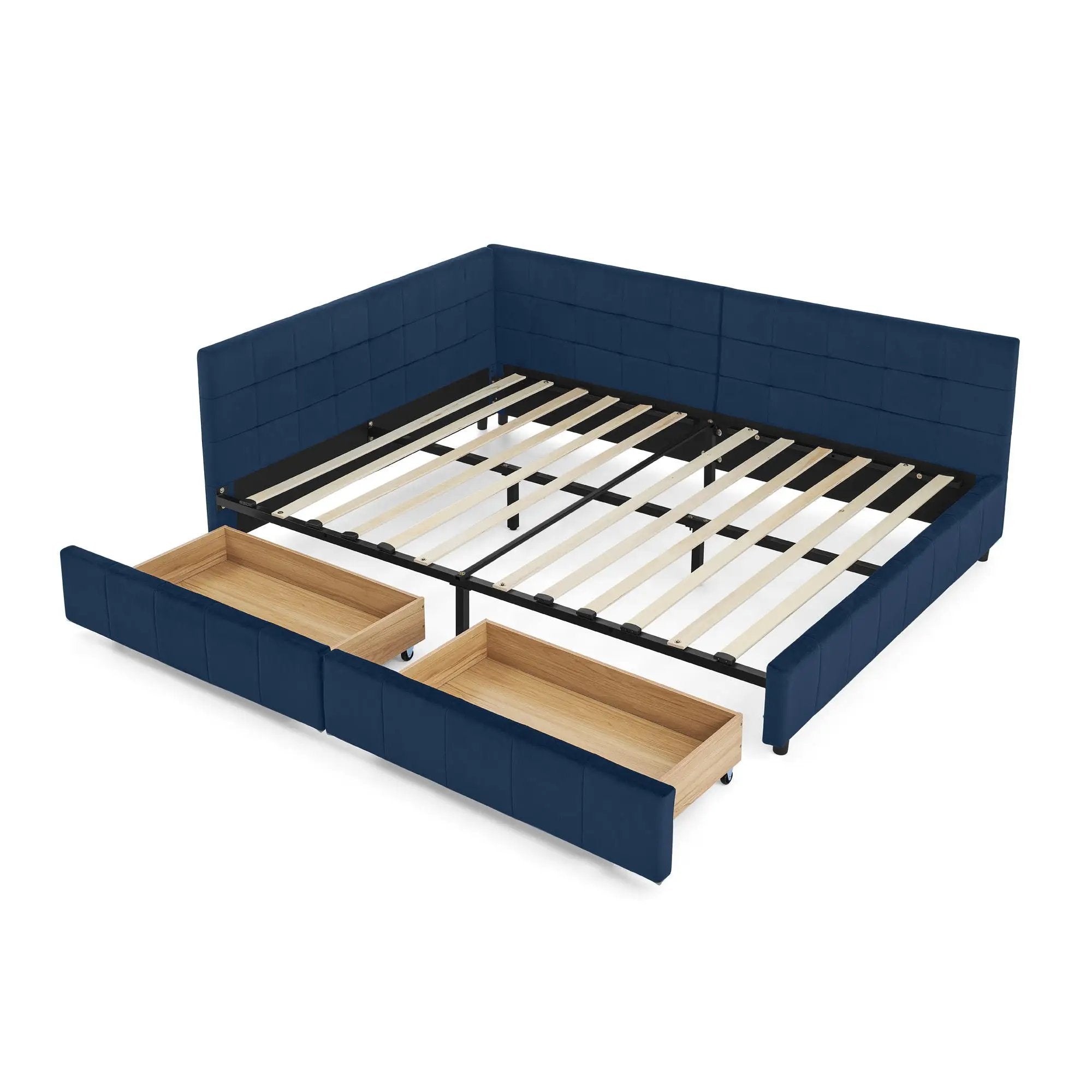Mid-Century Storage Upholstered Tufted Bed Frame With Backrest And Armrests by Unique Piece Furniture